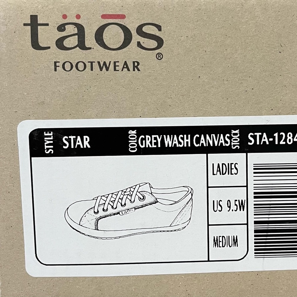 Taos Footwear “Star” sneaker in women’s 9.5 (wide); grey wash color.